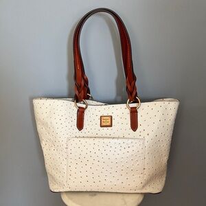 Dooney & Bourke Ivory Brown Tote Handbag Ostrich Calf Leather Bag (Tammy Tote)